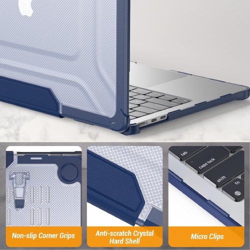 [CS] Étui protecteur rigide robuste avec béquille pliable pour MacBook Air de 15 po 2023 d'Apple, bleu marine