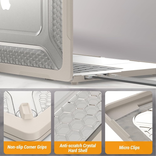 [CS] Heavy Duty Hard Shell Protective Case Cover with Foldable Kickstand for Apple MacBook Air 15" 2023, Beige