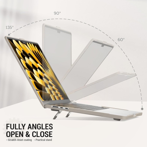 [CS] Heavy Duty Hard Shell Protective Case Cover with Foldable Kickstand for Apple MacBook Air 15" 2023, Beige