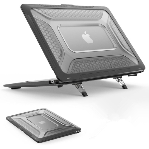 [CS] Heavy Duty Hard Shell Protective Case Cover with Foldable Kickstand for Apple MacBook Air 13" 2018 2019 2020, Black
