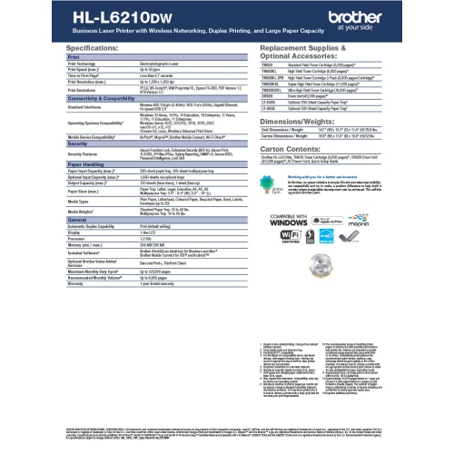 Brother HL-L3220CDW HL-L6210DW Business Monochrome Laser Printer