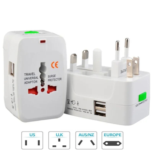 Universal All in One 2 USB-A Ports Travel AC Plug Converter Wall Charger Power Adapter Interchange AU UK EU Plug