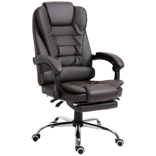 Ergonomic Office Chair, PU Leather Office Chair with Footrest, Reclining Function, Lumbar Support for Home, Office