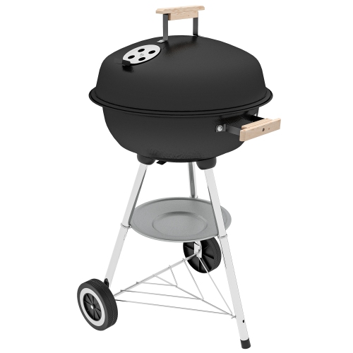 Image 1 de 9.. Barbecue portatif au charbon Outsunny, barbecue en acier avec couvercle et évents, cuiseur à pique-nique pour camping extérieur avec roulettes et