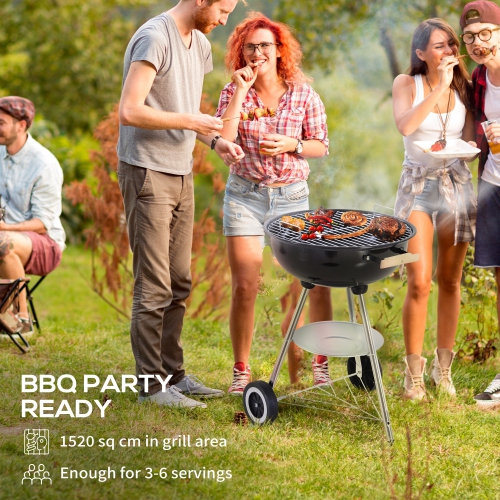 Barbecue portatif au charbon Outsunny, barbecue en acier avec couvercle et évents, cuiseur à pique-nique pour camping extérieur avec roulettes et