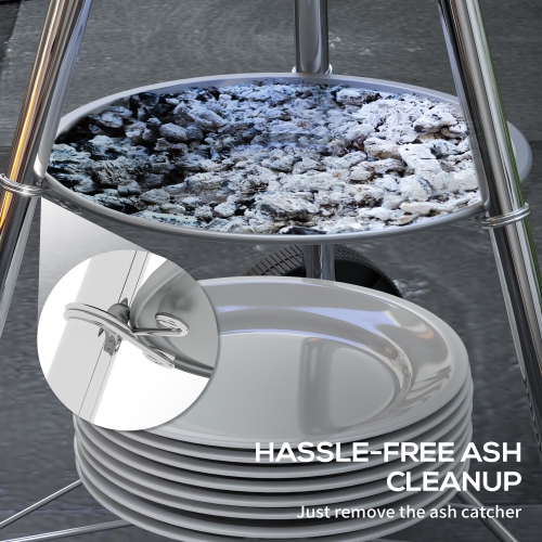 Barbecue portatif au charbon Outsunny, barbecue en acier avec couvercle et évents, cuiseur à pique-nique pour camping extérieur avec roulettes et