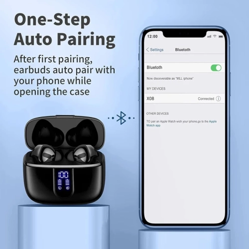 Bluetooth Headphones: True Wireless Earbuds with 60H Playback, LED Power Display, Wireless Charging Case, IPX5 Waterproof, In-Ear Earphones with Mic