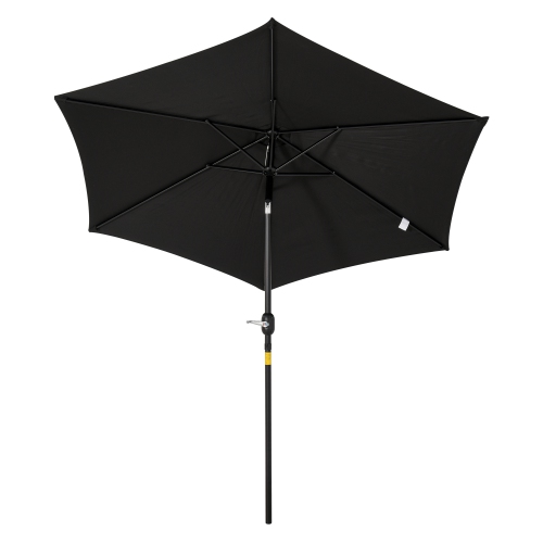 Outsunny 8.5' Round Aluminum Patio Umbrella 6 Ribs Market Sunshade Tilt Canopy w/ Crank Handle Garden Parasol Black