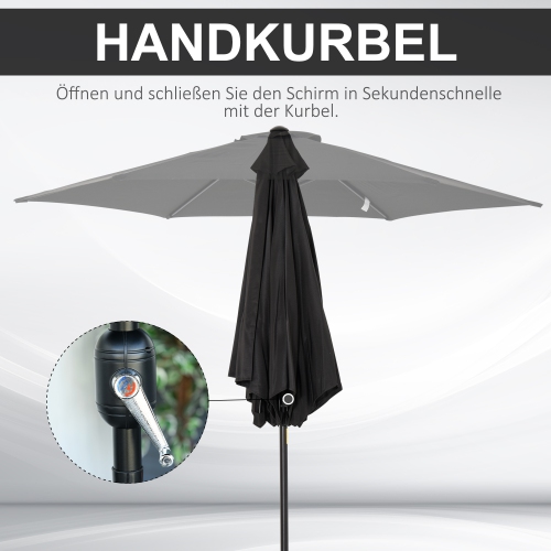 Outsunny 8.5' Round Aluminum Patio Umbrella 6 Ribs Market Sunshade Tilt Canopy w/ Crank Handle Garden Parasol Black