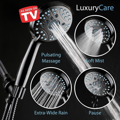 High Pressure 8-mode Handheld Shower Head - Anti-clog Nozzles, Built-in Power Wash to Clean Tub, Tile & Pets, Stainless Steel Hose 6 ft, Wall &