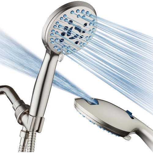 NONE  High Pressure 8-Mode Handheld Shower Head - Anti-Clog Nozzles, Built-In Power Wash to Clean Tub, Tile & Pets, Stainless Steel Hose 6 Ft., Wall &