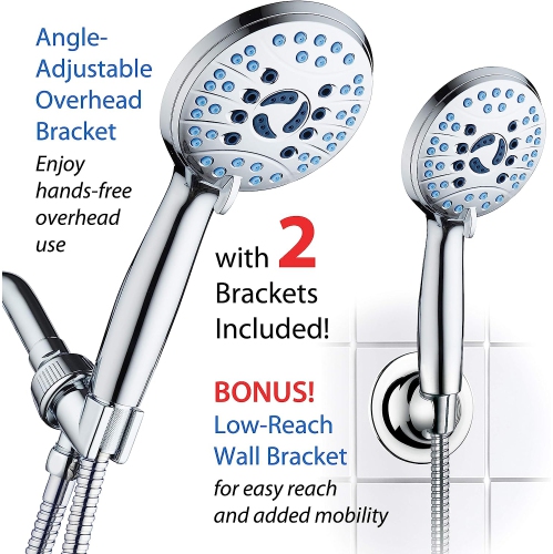 High Pressure 8-Mode Handheld Shower Head - Anti-Clog Nozzles, Built-in Power Wash to Clean Tub, Tile & Pets, Stainless Steel Hose 6 ft, Wall &