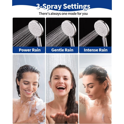 High Pressure Handheld Shower Head 4-Setting Shower Head Kit - Jet Water Mode - 59" Stainless Hose and Adjustable Mount Excellent Replacement for