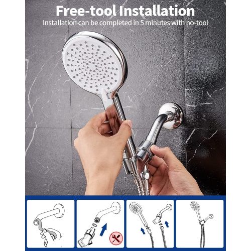 High Pressure Handheld Shower Head 4-Setting Shower Head Kit - Jet Water Mode - 59" Stainless Hose and Adjustable Mount Excellent Replacement for