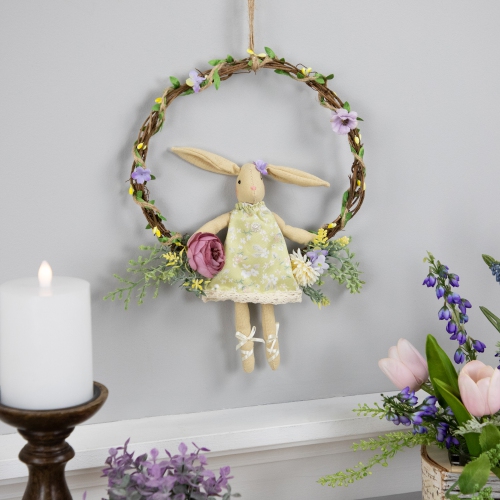 Girl Bunny Artificial Floral Easter Wreath - 10" - Green