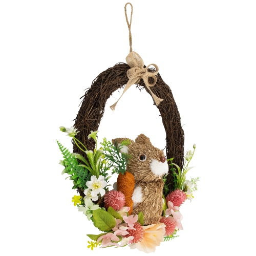 Floral Grapevine Spring Easter Wreath with Rabbit - 12"
