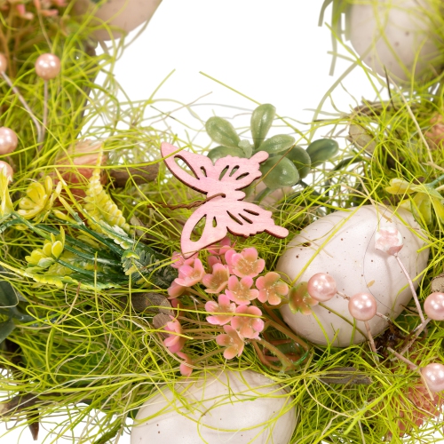 Easter Eggs with Butterflies Artificial Spring Wreath - 13" - Green and Pink