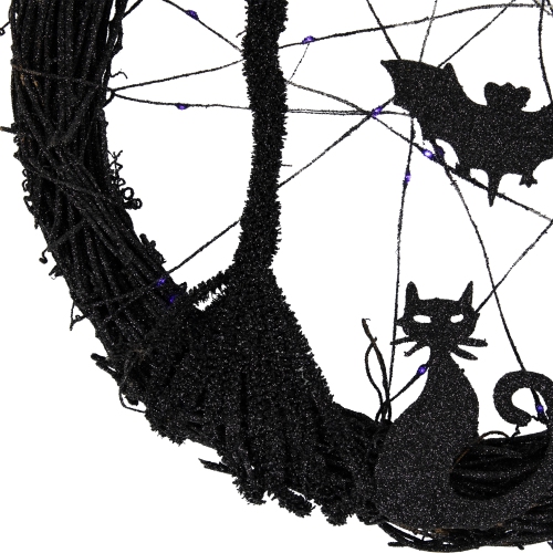 Couronne lumineuse à DEL avec Bats, brindilles, 13 po, lumières violettes