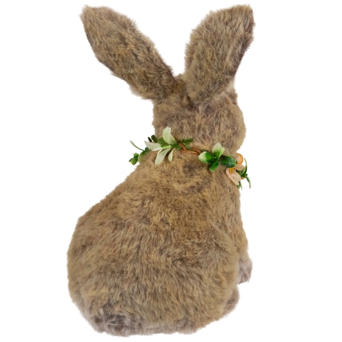 Plush Rabbit with Flower Wreath Easter Figurine - 8.5"