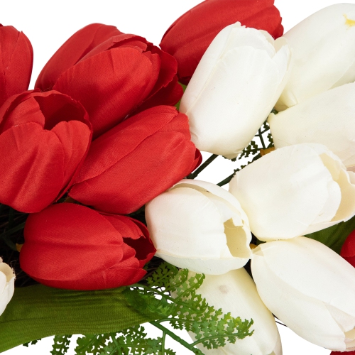 Tulip Floral Patriotic Wreath with Bow - 24" - Red, White and Blue