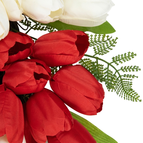 Tulip Floral Patriotic Wreath with Bow - 24" - Red, White and Blue