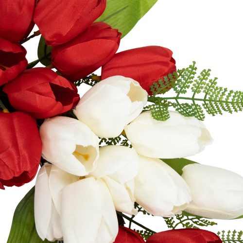 Tulip Floral Patriotic Wreath with Bow - 24" - Red, White and Blue