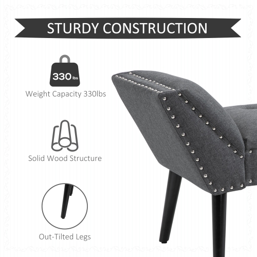HOMCOM Button Tufted Bedroom Entryway Bench, Linen Fabric Upholstered Ottoman Bench with Arms and Nailhead Trim for Living Room, Hallway, Dark Grey