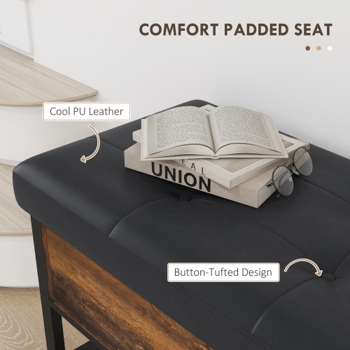 Banc à chaussures de HOMCOM avec couvercle rabattable, banc d'entrée de style industriel rembourré avec compartiment dissimulé, porte-chaussures et