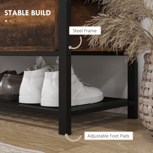 Banc à chaussures de HOMCOM avec couvercle rabattable, banc d'entrée de style industriel rembourré avec compartiment dissimulé, porte-chaussures et