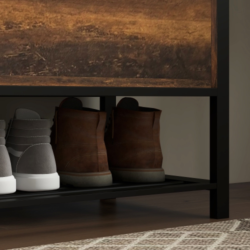 Banc à chaussures de HOMCOM avec couvercle rabattable, banc d'entrée de style industriel rembourré avec compartiment dissimulé, porte-chaussures et