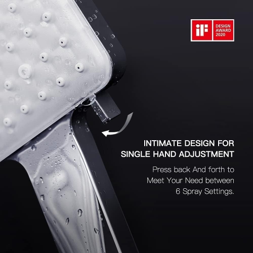 Pomme de douche à main haute pression, 6 modes de pulvérisation tête de douche amovible, pomme de douche carrée avec tuyau en acier inoxydable et