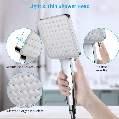 High Pressure Shower Head, Handheld Shower Head with Hose and Adjustable Bracket, 6 Spray Setting Showerhead, Chrome
