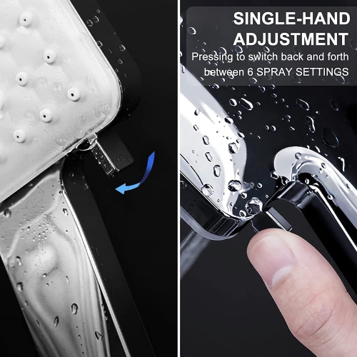 High Pressure Shower Head, Handheld Shower Head with Hose and Adjustable Bracket, 6 Spray Setting Showerhead, Chrome