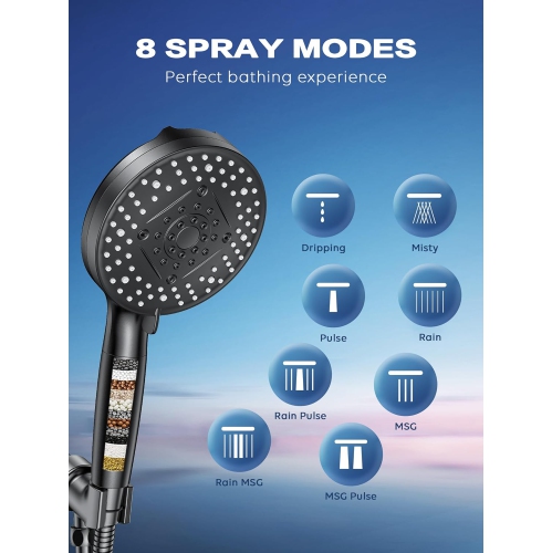 Filtered Shower Head, 5" Large, Extra Long 70" SS Hose,10-Mode Detachable Shower Head Filter for Hard Water, High Pressure Handheld Shower Head for