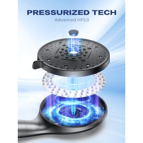 Filtered Shower Head, 5" Large, Extra Long 70" SS Hose,10-Mode Detachable Shower Head Filter for Hard Water, High Pressure Handheld Shower Head for