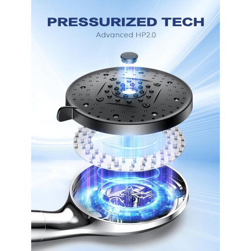 High Pressure Filtered Shower Head, 5" Large, Extra Long 70" SS Hose,10-Mode Detachable Shower Head Filter for Hard Water, Handheld Shower Head for
