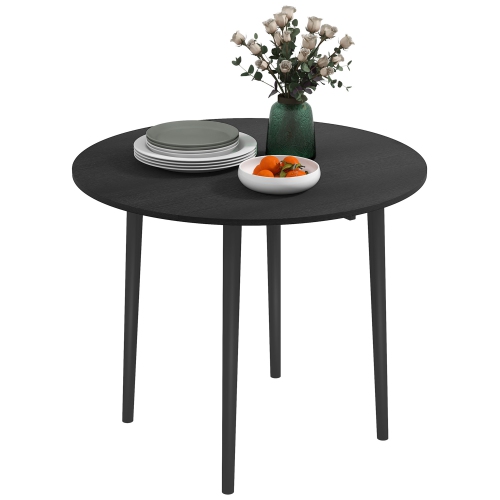 HOMCOM  Folding Dining Table, Round Drop Leaf Table for Small Spaces, Foldable Table With Wood Legs for Kitchen, Dining Room, Distressed In Black