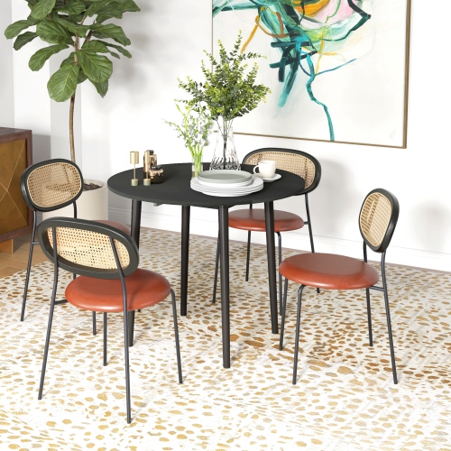 HOMCOM Folding Dining Table, Round Drop Leaf Table for Small Spaces, Foldable Table with Wood Legs for Kitchen, Dining Room, Distressed Black