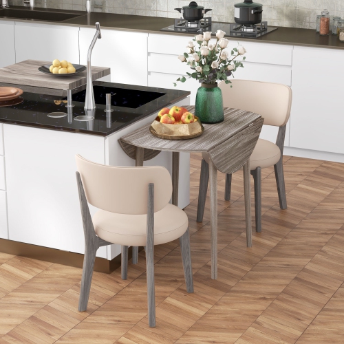 HOMCOM Folding Dining Table, Round Drop Leaf Table for Small Spaces, Foldable Table with Wood Legs for Kitchen, Dining Room, Distressed Grey