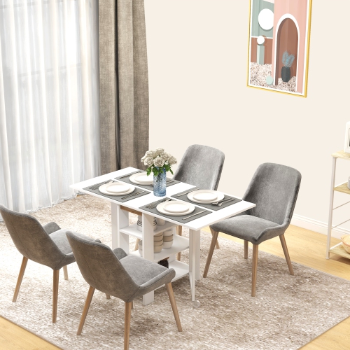 HOMCOM Folding Dining Table, Drop Leaf Table for Small Spaces, Foldable Table with Storage Shelves for Kitchen, Dining Room, White