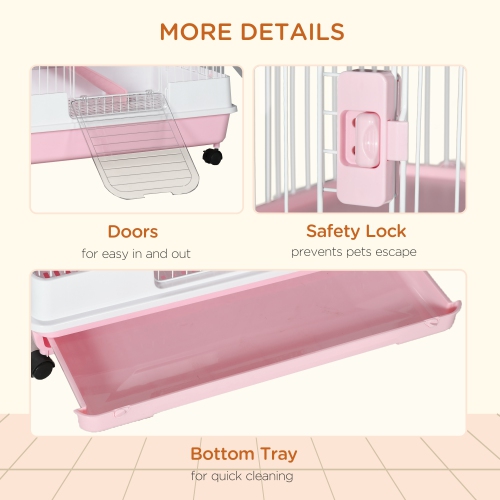 PawHut 63"H Guinea Pig Cage, 6-Level Rabbit Cage for Ferret, Chinchilla, Hedghog, Bunny, Small Animal Habitat with Wheels, Slide-out Tray, Ramp, Pink