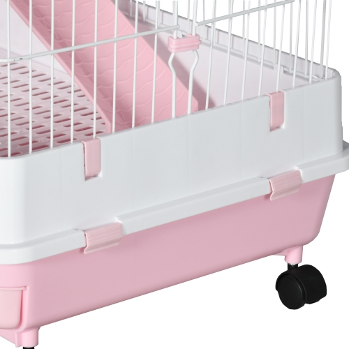 PawHut 63"H Guinea Pig Cage, 6-Level Rabbit Cage for Ferret, Chinchilla, Hedghog, Bunny, Small Animal Habitat with Wheels, Slide-out Tray, Ramp, Pink