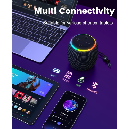 Bluetooth Speaker, Wireless Speaker with Dynamic Light Show, TWS, Crisp Sound, Portable Speaker for Phones, Tables, Indoor, Outdoor