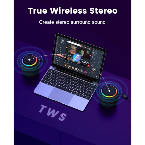 Bluetooth Speaker, Wireless Speaker with Dynamic Light Show, TWS, Crisp Sound, Portable Speaker for Phones, Tables, Indoor, Outdoor