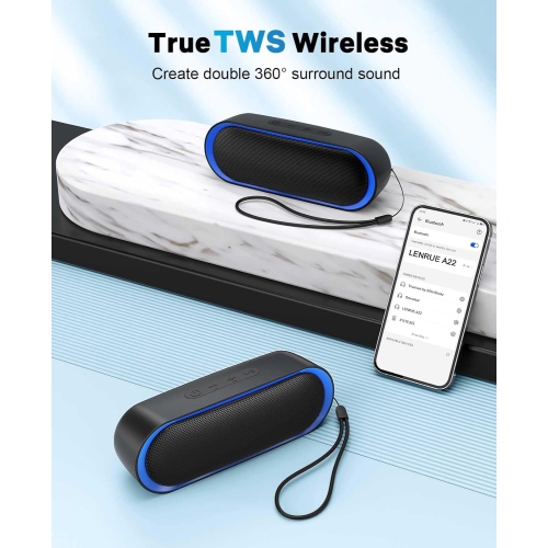 Bluetooth Speakers, Waterproof Portable Speakers with TWS, 24 Playtime, Stereo Sound, Wireless for Home Shower Pool Beach Outdoor Blue