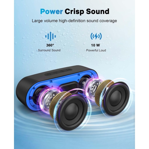 Bluetooth Speakers, Waterproof Portable Speakers with TWS, 24 Playtime, Wireless for Home Shower Pool Beach Outdoor Black