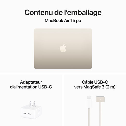 MacBook Air de 15 po avec Touch ID d'Apple - Comète (puce M3 d'Apple/SSD 256 Go/RAM 8 Go) - Français