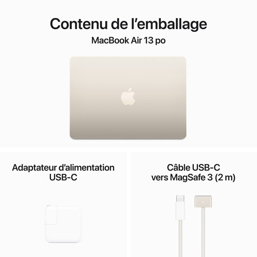 Apple MacBook Air 13" w/ Touch ID (2024) - Starlight (Apple M3 Chip / 512GB SSD / 16GB RAM) - French