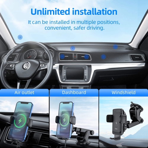 Wireless Charger Car Cell Phone Holder Mount Air Vent Outlet Dashboard Windshield Mount for iPhone Samsung Smartphones