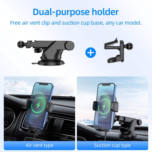 Wireless Charger Car Cell Phone Holder Mount Air Vent Outlet Dashboard Windshield Mount for iPhone Samsung Smartphones